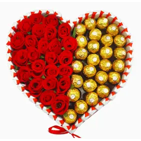 Ferrero Rocher Hjerte + Røde Roser 30 cm Nr 1 - USA - Slik